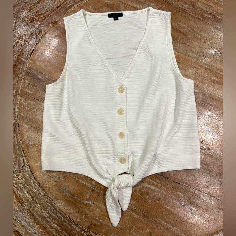 JCrew White Button Front Tank with Tie Bottom